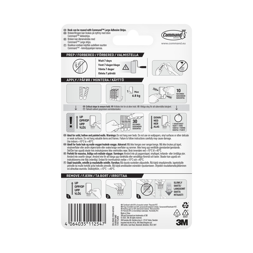 Command Adhesive X-Large Heavyweight Utility Hook - White (up to 6.8 Kg)