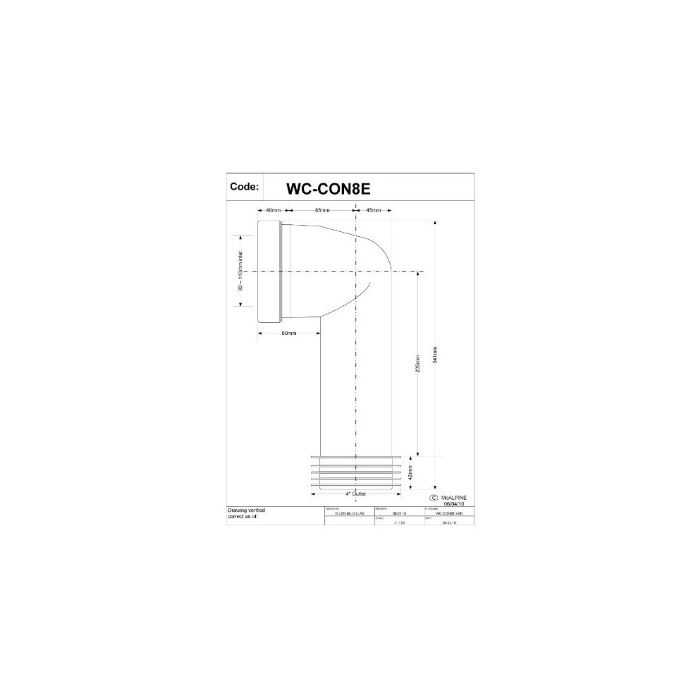 McAlpine 90 Adjustable Length Extended Inlet Rigid WC Pan Connector