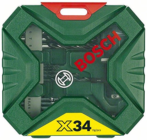 Bosch 34-Piece Masonry Drill Bit, Metal Drill Bit, Wood Drill Bit Set for Multi-Material, 8mm Max, 2mm Min, HSS Bits