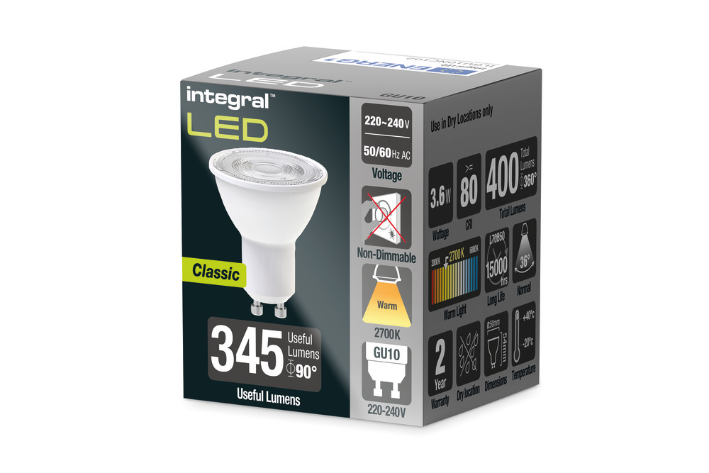 Integral LED 3.6W GU10 Non-Dimmable Spotlight Warm White 2700k