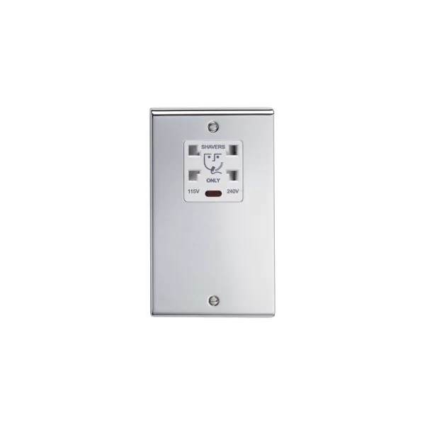 Deta 8171SCW Flatplate Dual Voltage Shaver Socket Satin Chrome Finish/White