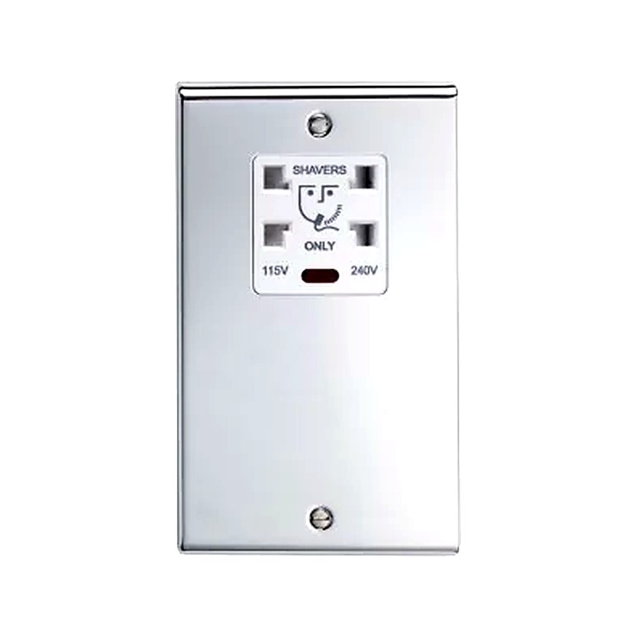 Deta 8171SCW Flatplate Dual Voltage Shaver Socket Satin Chrome Finish/White