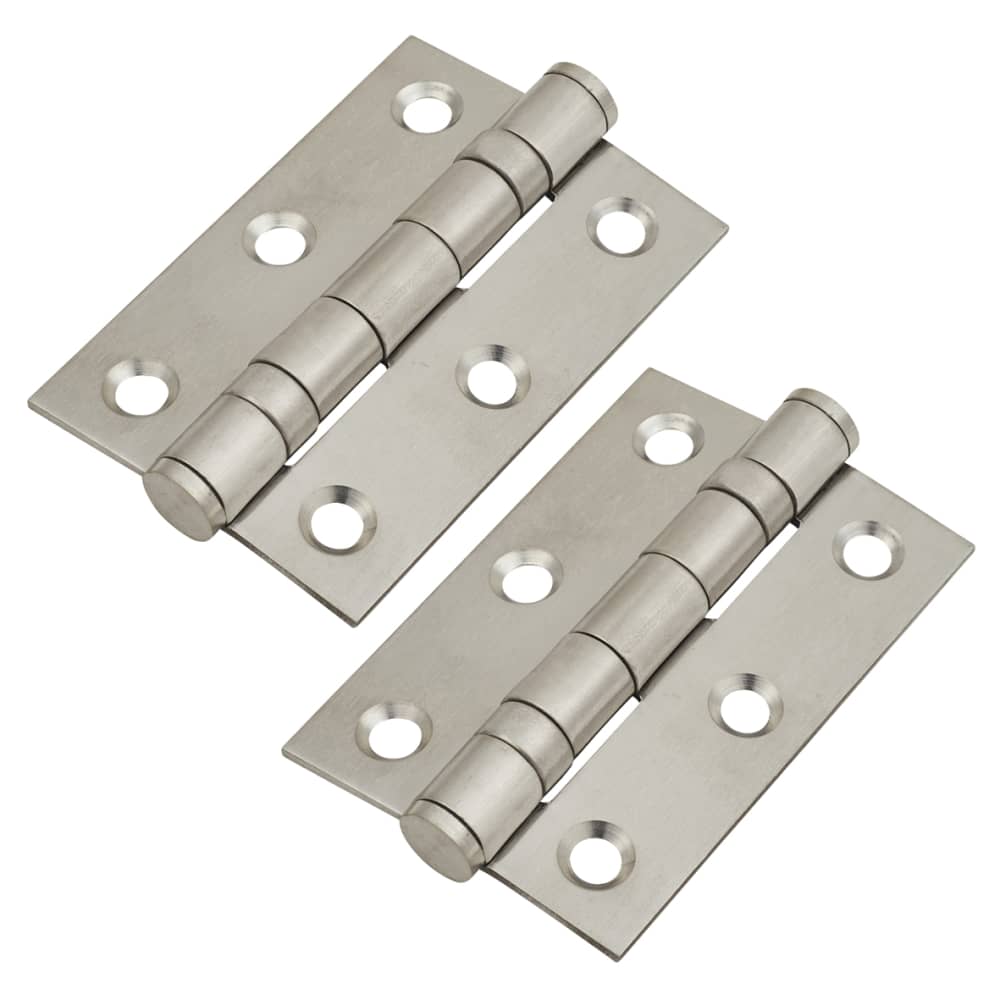 Twin Ball Bearing Door Hinge 75 x 50 x 2mm Satin Stainless Steel Pair 
