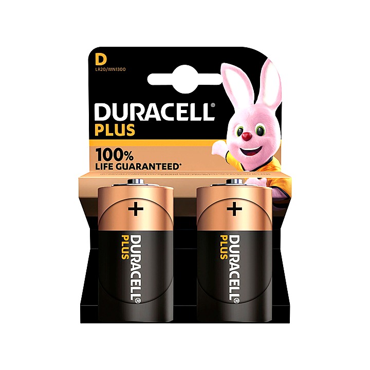 Duracell Plus D Alkaline Battery  2 Pack