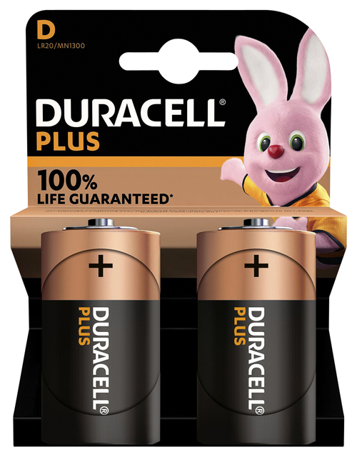 Duracell Plus D Alkaline Battery  2 Pack