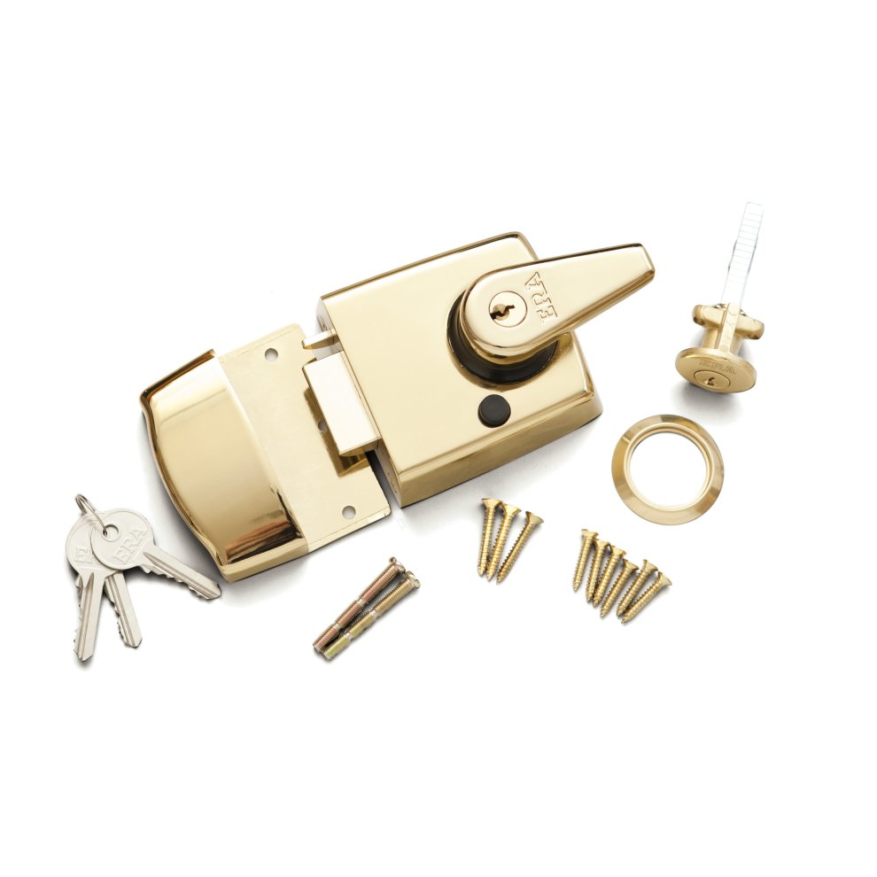 ERA Doublelocking Nightlatch Door Lock 60mm Backset Brass Body with Brass Cylinder
