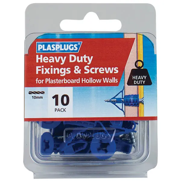 Plasplugs Heavy-Duty Plasterboard Fixings & Screws Pack of 10