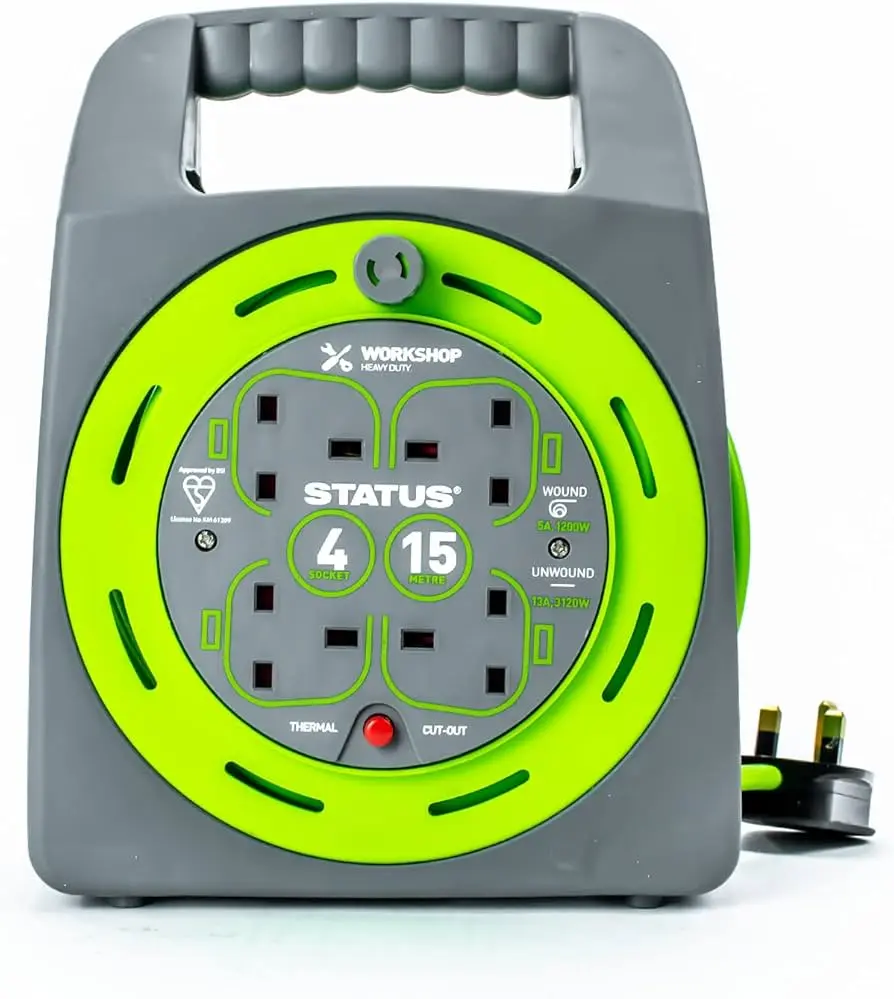 Status 4-Socket Extension Cable Reel 15m