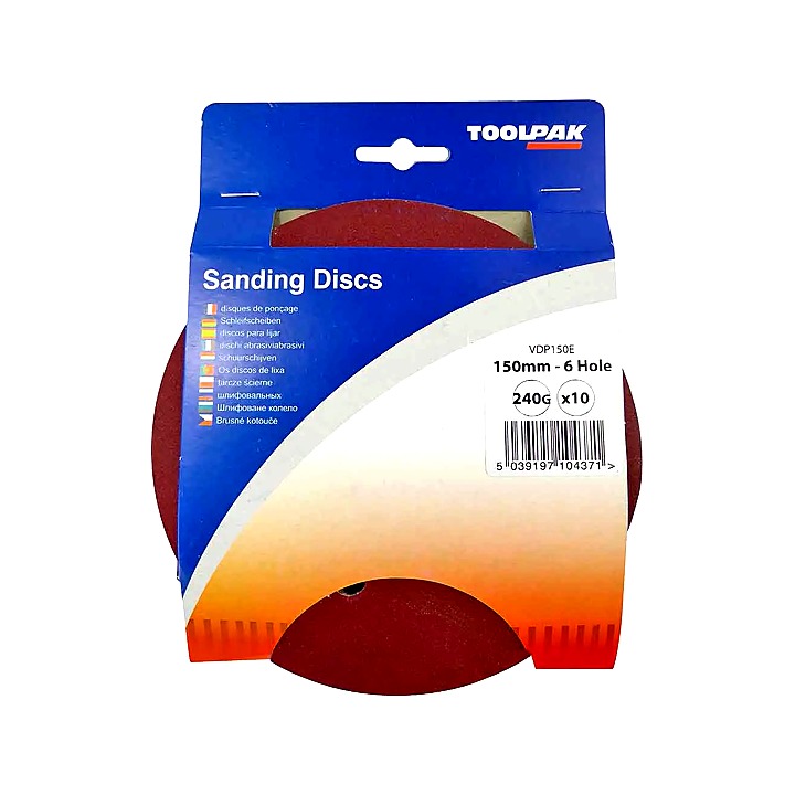 Toolpak 150mm Sanding Disc 240 Grit  Pack of 10 