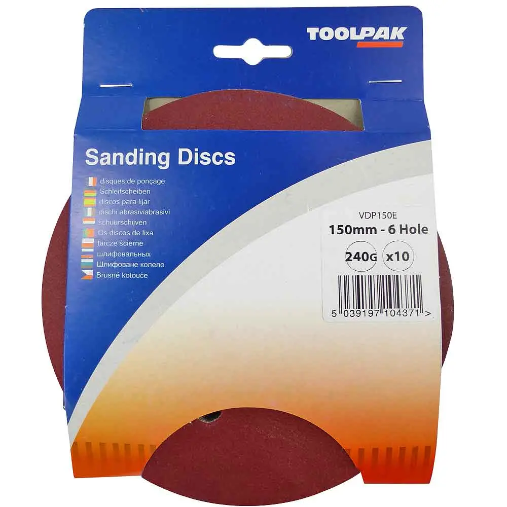 Toolpak 150mm Sanding Disc 240 Grit  Pack of 10 