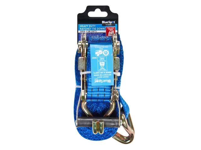 Blue Spot Ratchet Tie Down Strap 6m x 38mm Capacity 3000kg