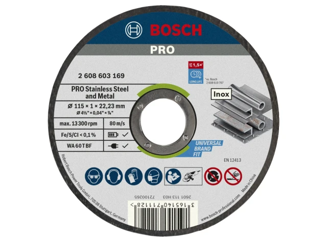 Bosch PRO Stainless Steel & Metal Cutting Disc 115 x 1.0 x 22.23mm