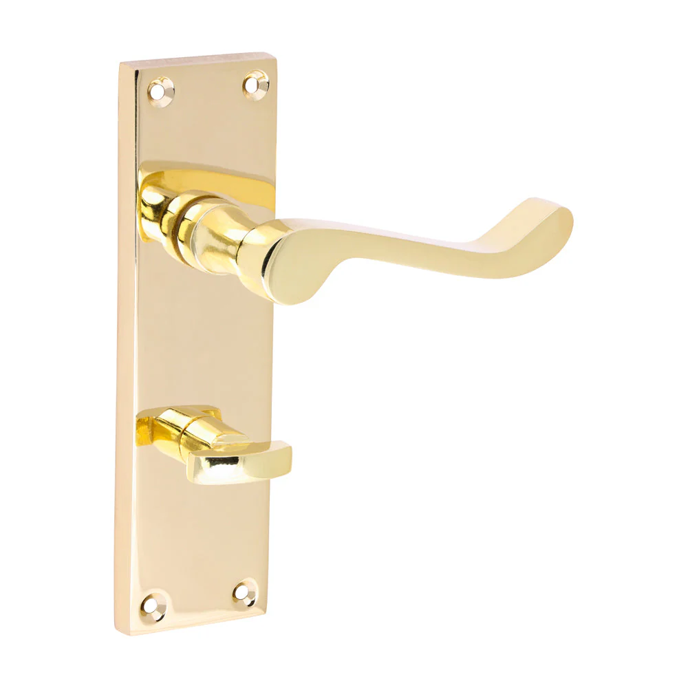 Victorian Scroll Bathroom Lock Handles Pair Electro Brass