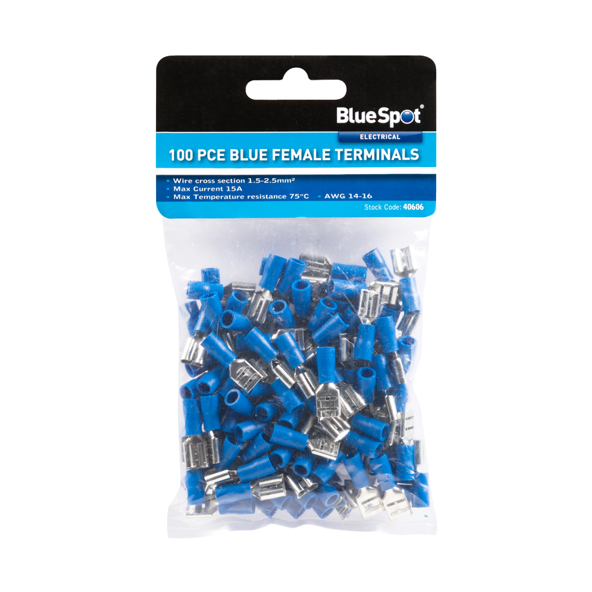 BlueSpot Blue Female Spade Terminals 1.5-2.5mm² 100 Pack