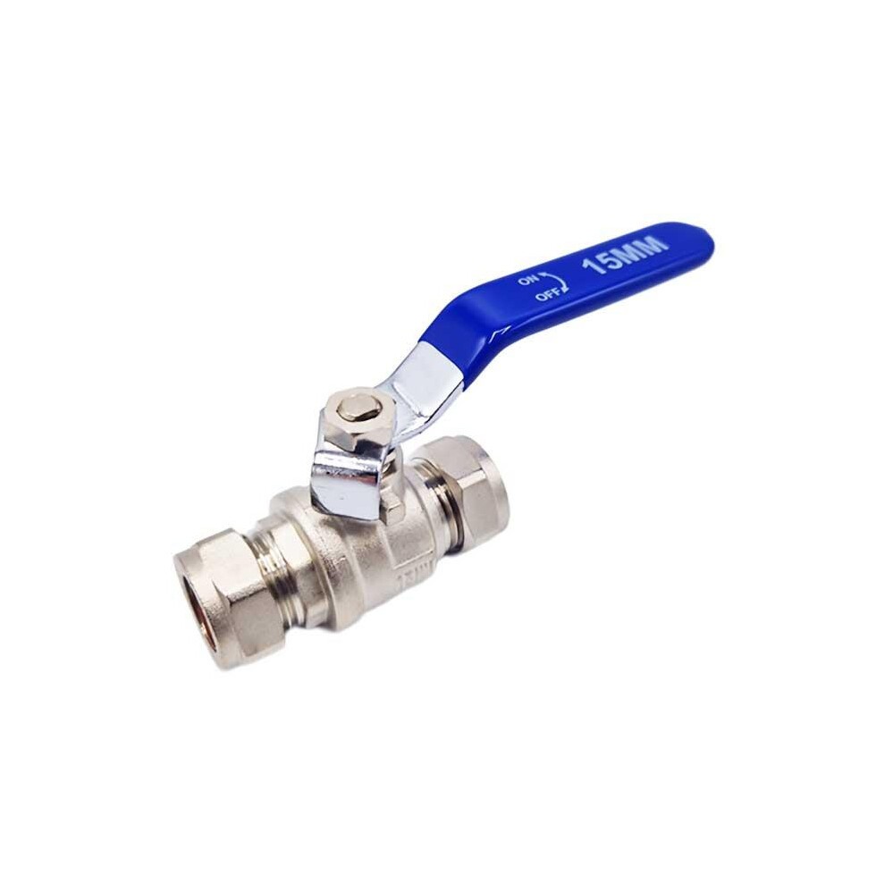 Inline Ball Valve 15mm Compression Blue Quarter Turn