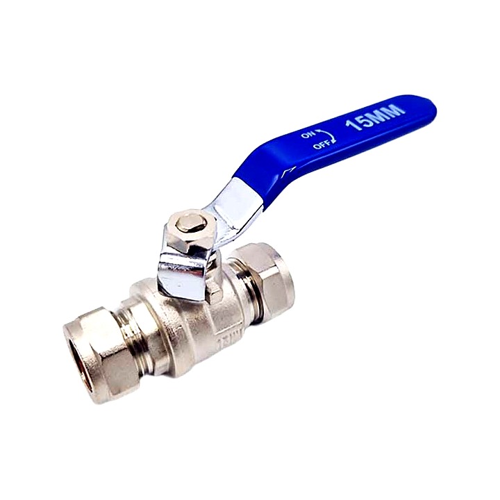 Inline Ball Valve 15mm Compression Blue Quarter Turn