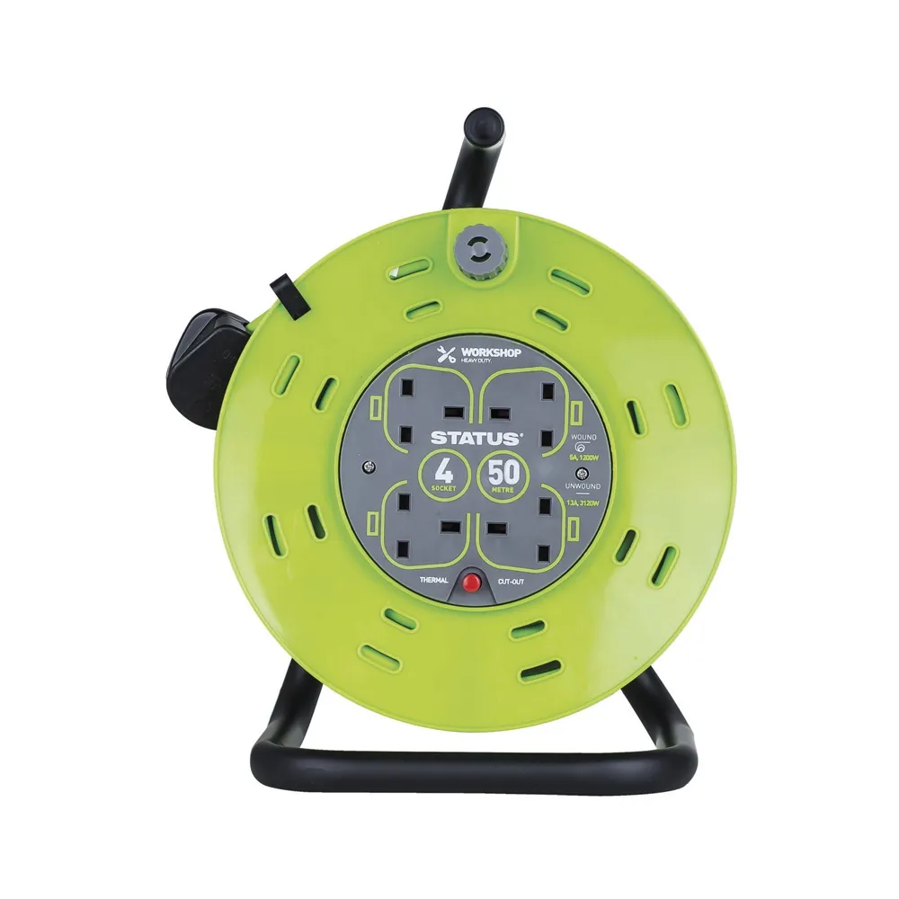 Status Heavy-Duty 4 Socket Cable Reel 50m