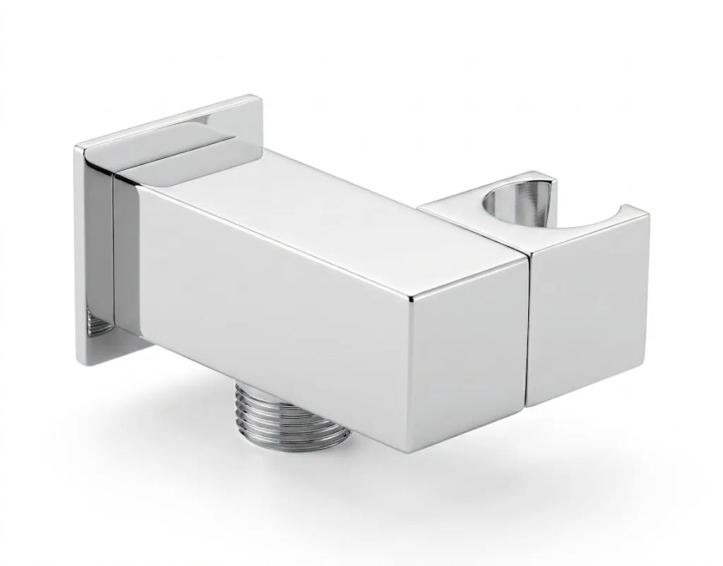 Chrome Shower Wall Bracket Square & Outlet