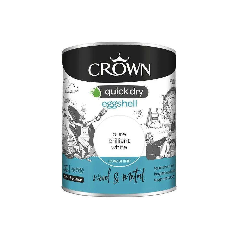 Crown Quick Dry Eggshell Pure Brilliant White 750ml
