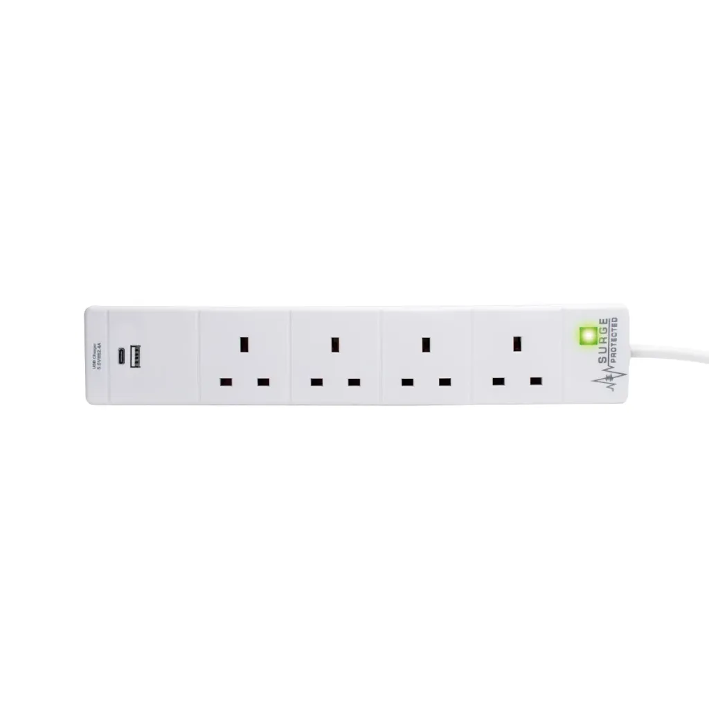 Satus 4 Socket Extension Lead w/ USB A+C 2m