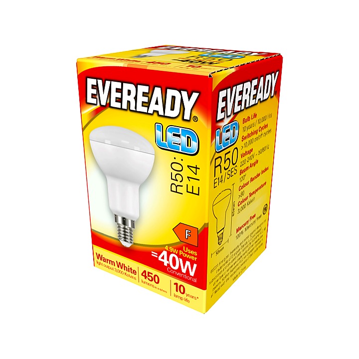 Eveready LED 40W R50 E14 Warm White 3000k Screw-in Bulb 