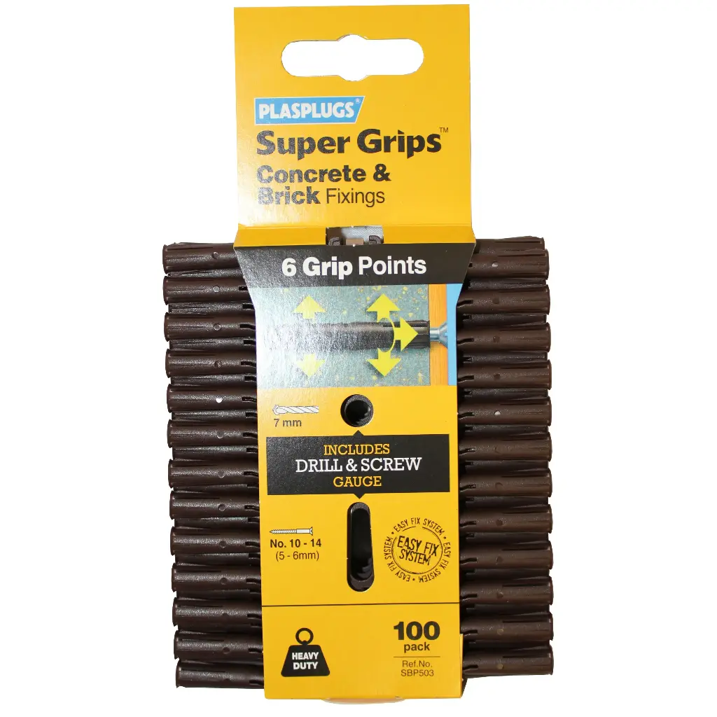 Plasplugs Solid Wall Super Grips Fixings Brown 100pcs