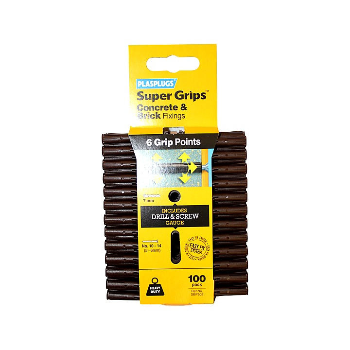 Plasplugs Solid Wall Super Grips Fixings Brown 100pcs