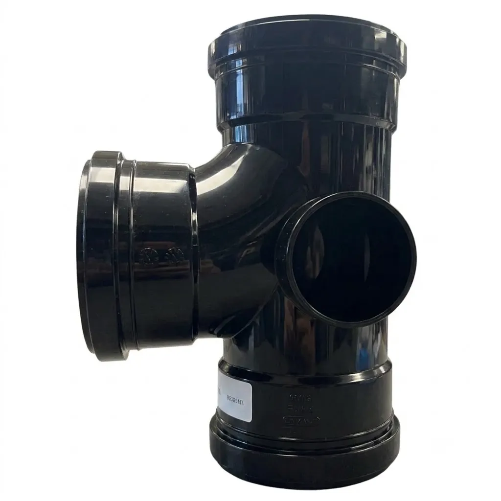 110mm Push Fit Triple Socket Black Tee