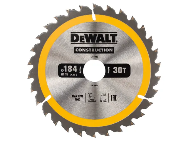 Dewalt Construction Circular Saw Blade 184 x 30mm x 30T
