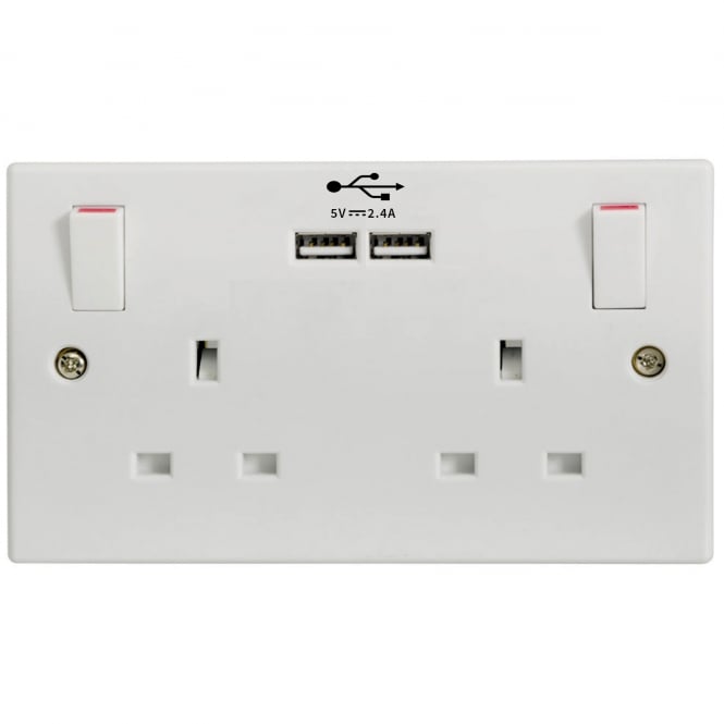 2 Gang UK Switch With 2 USB Ports