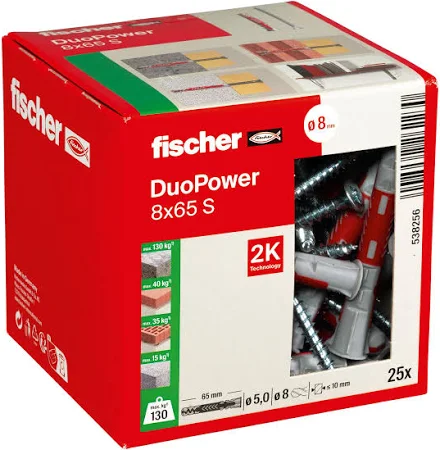 Fischer Duopower Wall Plugs 8 x 65mm 50 Pack