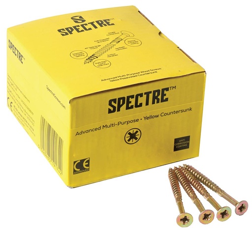 Spectre 4 x 70mm Yellow Countersunk Screws Qty 200