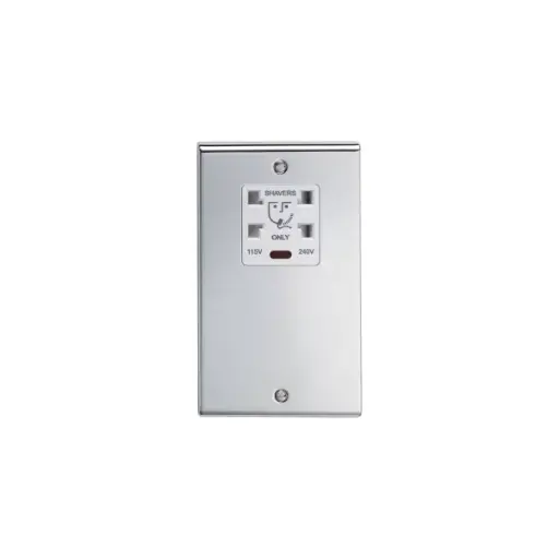 Deta 8171SCW Flatplate Dual Voltage Shaver Socket Satin Chrome Finish/White