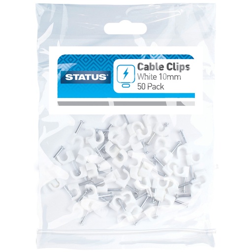 Status 10mm Round Cable Clips Pack of 50 White
