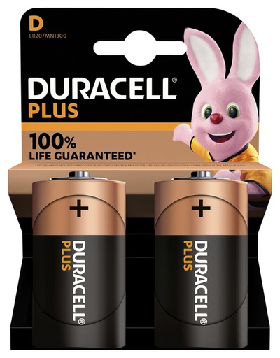 Duracell Plus D Alkaline Battery  2 Pack