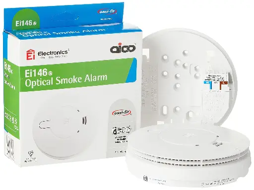 Aico Ei146e Optical Smoke Alarm AC Mains Power Supply with 9V Alkaline Battery 