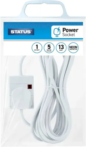 Status 1 Way Extension Socket White 5m