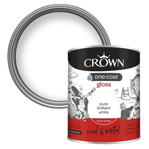 Crown One Coat Pure Brilliant White Gloss 750ml
