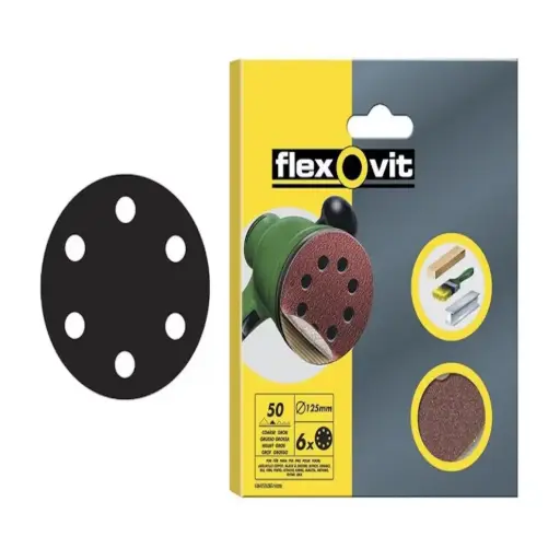Flexovit Hook & Loop 150mm Sanding Discs 50/80/120 Assorted 6 Pack