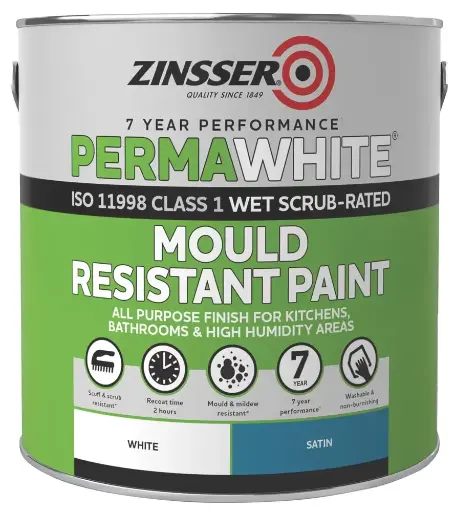 Zinsser Mold Resistant White Satin Paint 2.5L