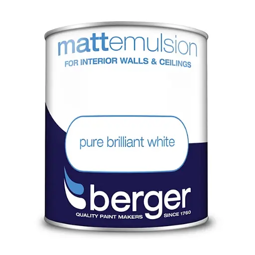 Berger Matt Emulsion Pure Brilliant White Interior Walls & Ceilings 1L