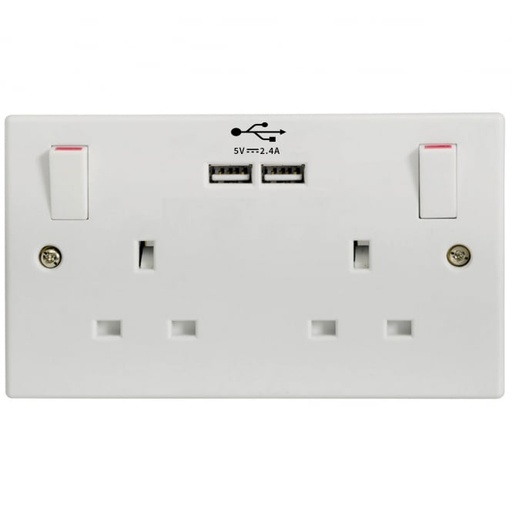 2 Gang UK Switch With 2 USB Ports
